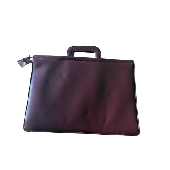 Vintage 80s Burgundy Leather Multi Compartment Briefcase Professional Laptop Bag - Picture 2 of 9